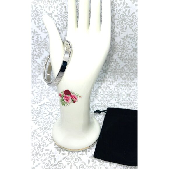 Stainless Steel Silver-Tone Double Bangle Bracelets With Velvet Black Pouch 2.75 - Picture 2 of 2